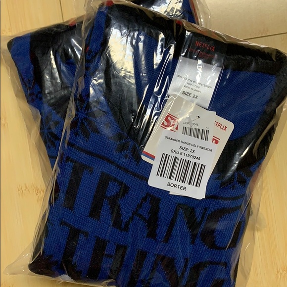 STRANGER THINGS HOLIDAY SWEATER! UNISEX NETFLIX TV SHOW CHRISTMAS BIKE GANG NWT - Picture 3 of 6